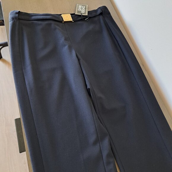 GIANNI VERSACE COUTURE NWT Black Wool Pants Attached Belt Italy Vintage Size 44 - Picture 12 of 15